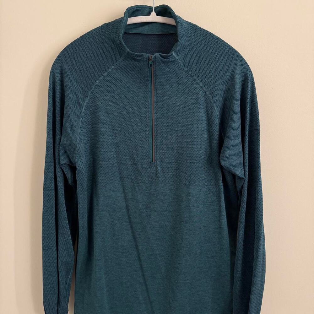 men’s speckled Deep Cove/Night Sea LULULEMON m.v.t. long-sleeve quarter-zip [M]